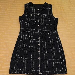 SHEIN Black Sheath Dress With Gold Thread And Pearl Buttons